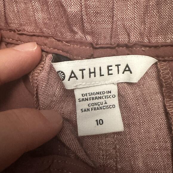 Athleta Pants Womens 10 Mauve Elastic Waist Drawstring Cabo Wide Leg Linen - Picture 7 of 11